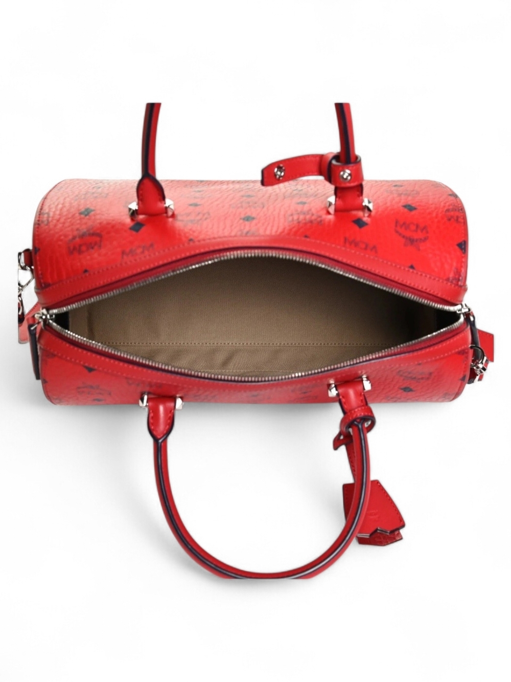 MCM Red Visetos Boston Bag - Signature Monogram Satchel - Picture 6 of 7